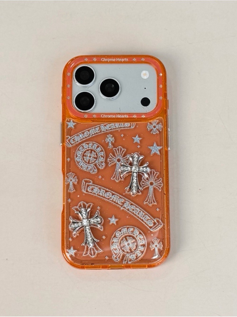 Orange iPhone Case with Silver Cross Embellishments